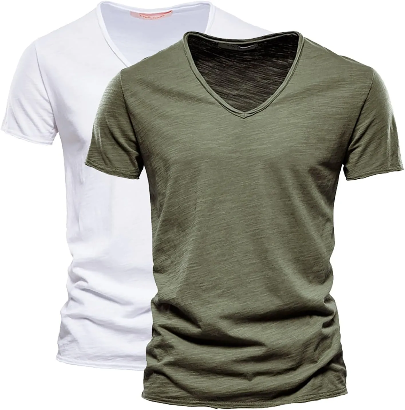2 Pack Men's Big and Tall Cotton T-Shirt Summer Short Sleeve V-Neck Fitted Solid Casual Gym Workout Muscle Tees Shirt