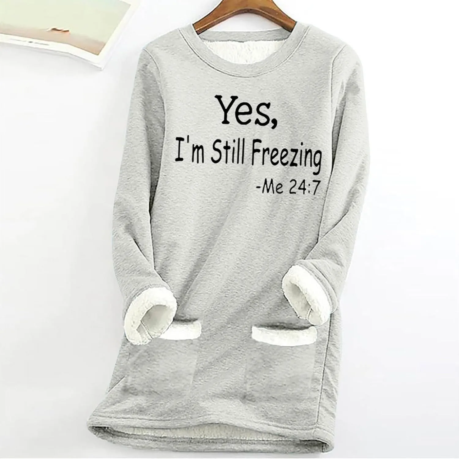 2024 Fashion Winter Warm Sweatshirt Fleece Thick Letter Print Pullover Tops Oversized Wool Warm Sweater With Pockets