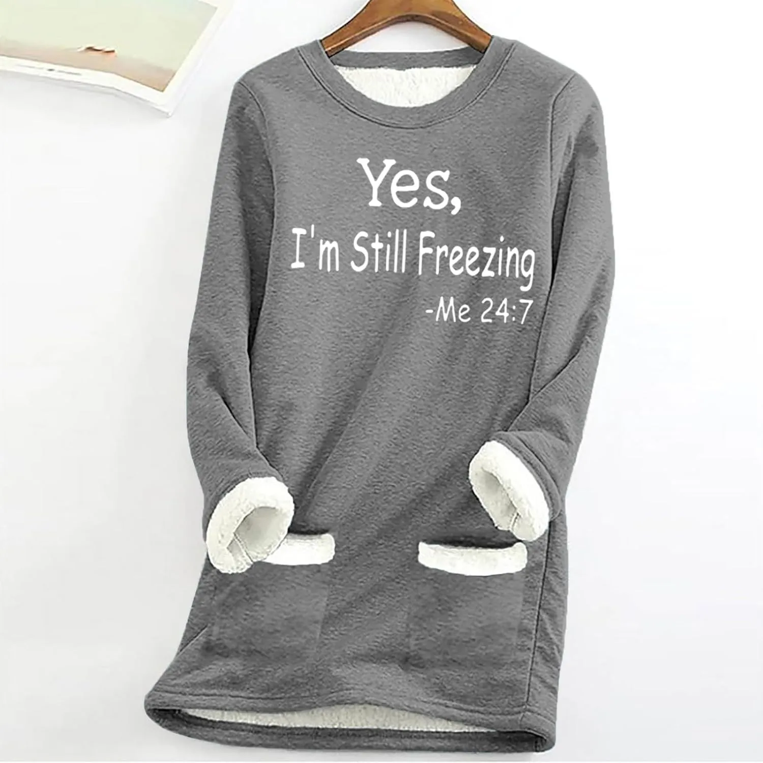 2024 Fashion Winter Warm Sweatshirt Fleece Thick Letter Print Pullover Tops Oversized Wool Warm Sweater With Pockets