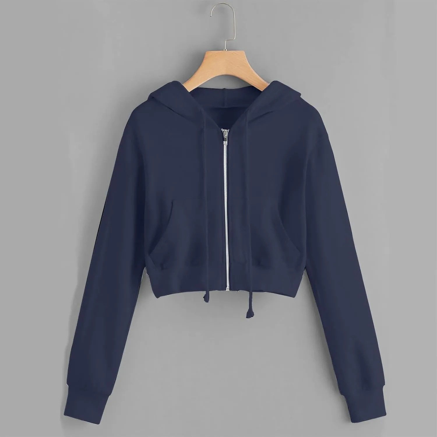2025 Womens Cropped Zip Up Hoodie Long Sleeve Workout Hooded Sweatshirt Casual Drawstring Jackets Trendy Spring Coat