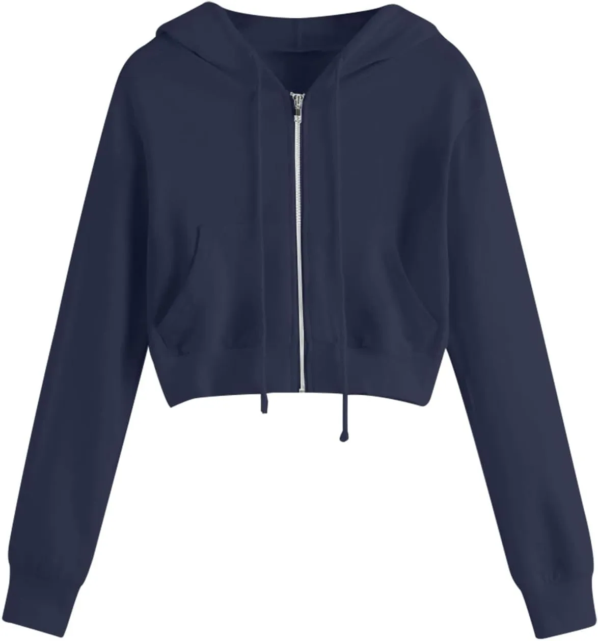 2025 Womens Cropped Zip Up Hoodie Long Sleeve Workout Hooded Sweatshirt Casual Drawstring Jackets Trendy Spring Coat