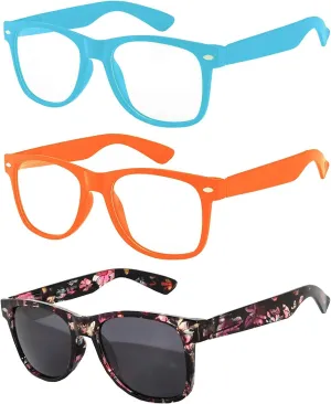 3 Pairs Kids Clear Lens Glasses Protect Child's Eyes from UVB UVA Blocking