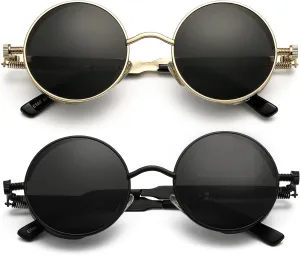 AIEYEZO Round Steampunk Sunglasses for Men Women Gothic Glasses Vintage Circle Metal Frame 100% UV Blocking Lens