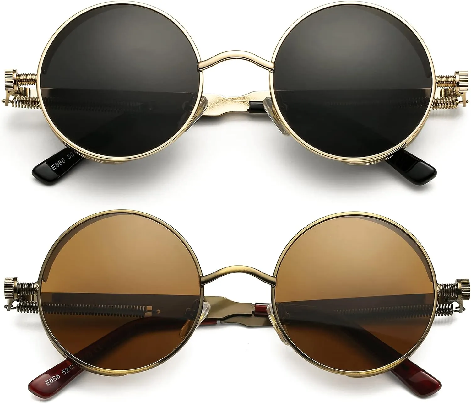 AIEYEZO Round Steampunk Sunglasses for Men Women Gothic Glasses Vintage Circle Metal Frame 100% UV Blocking Lens