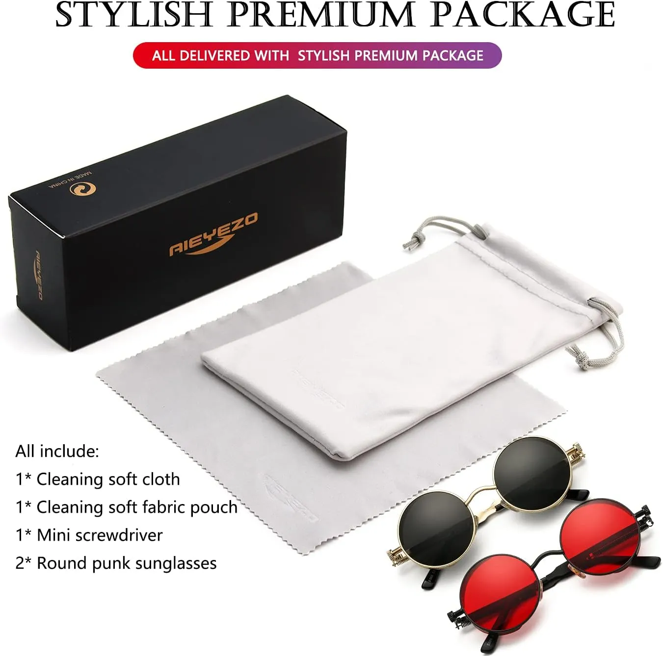 AIEYEZO Round Steampunk Sunglasses for Men Women Gothic Glasses Vintage Circle Metal Frame 100% UV Blocking Lens