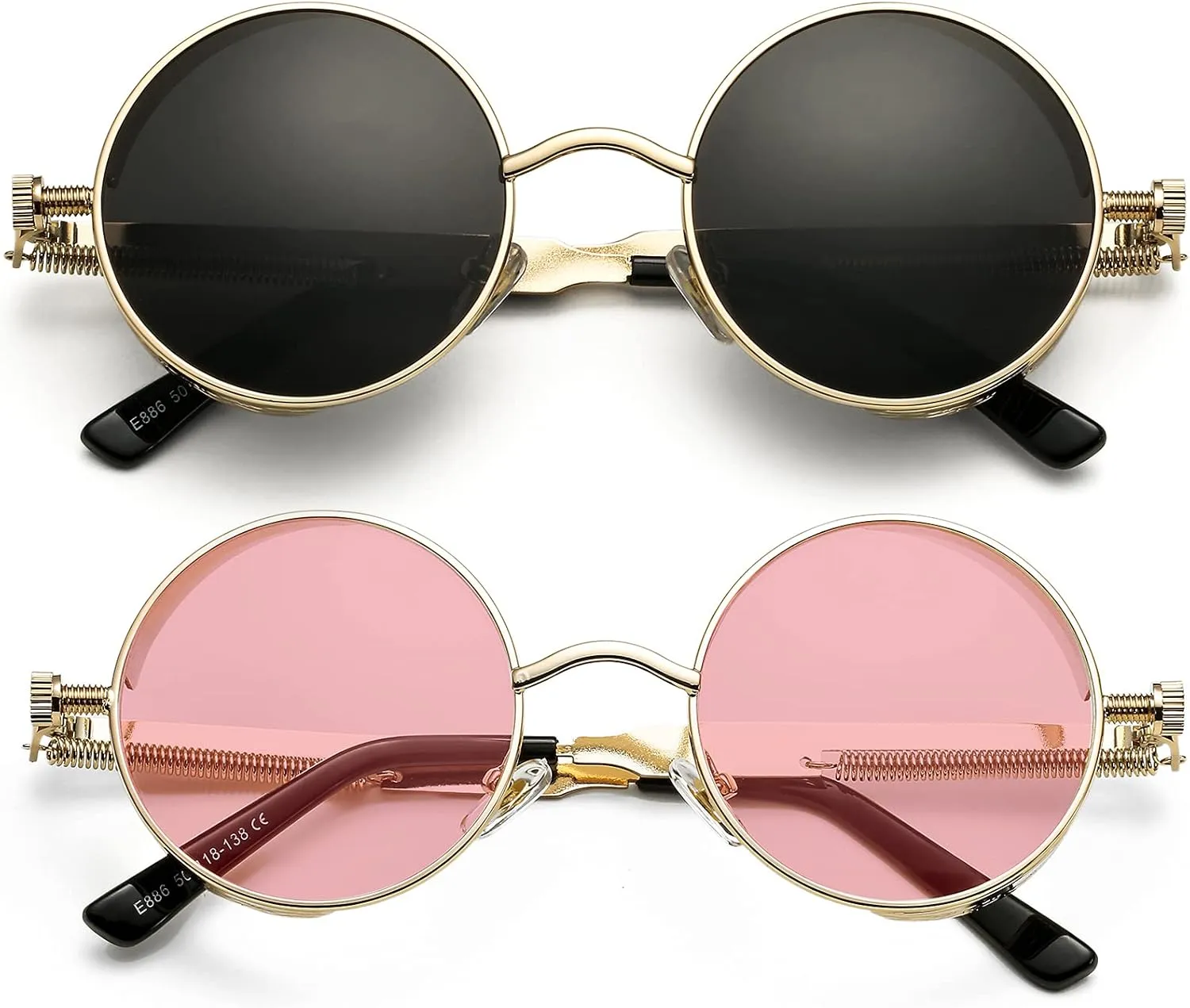 AIEYEZO Round Steampunk Sunglasses for Men Women Gothic Glasses Vintage Circle Metal Frame 100% UV Blocking Lens