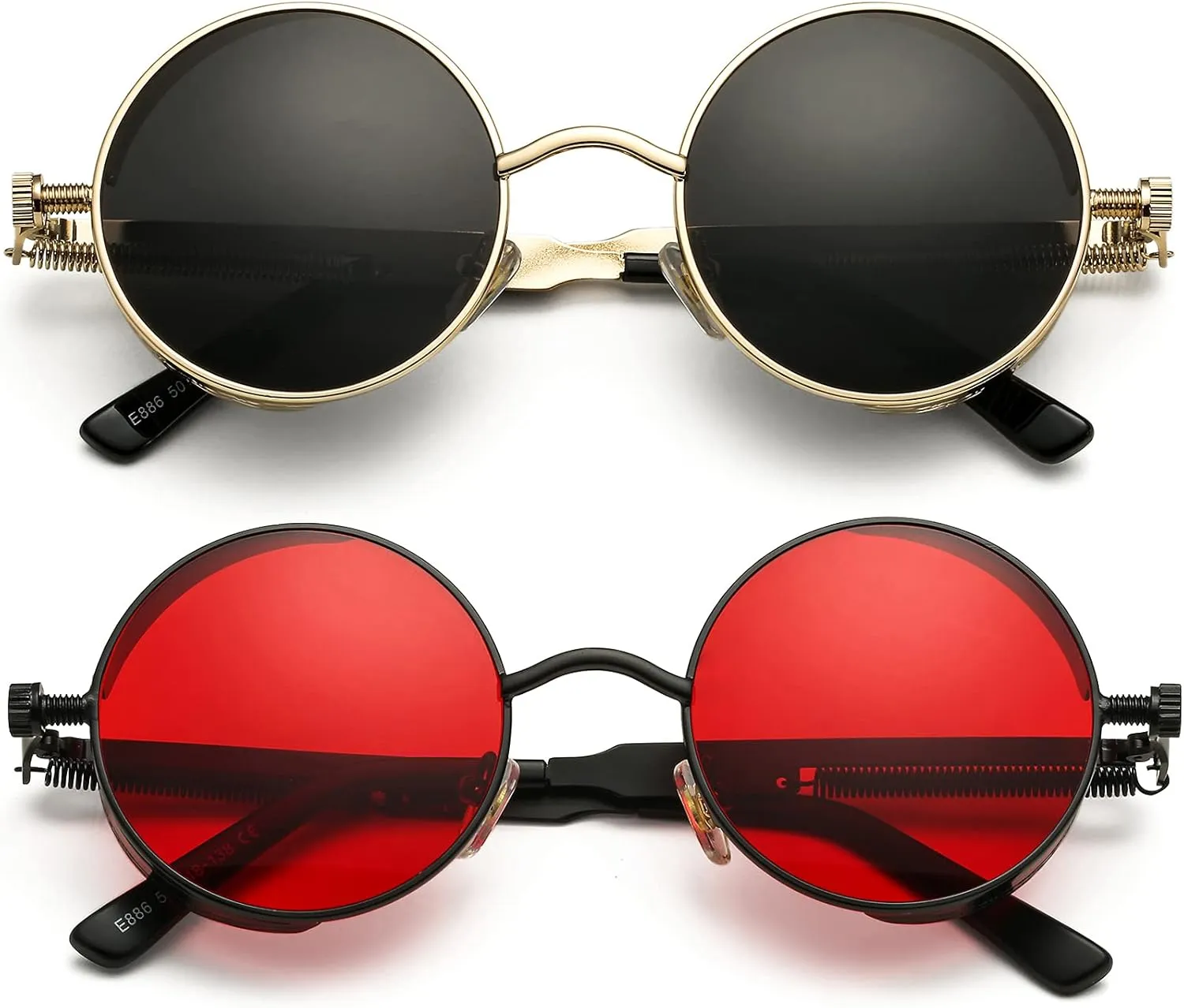 AIEYEZO Round Steampunk Sunglasses for Men Women Gothic Glasses Vintage Circle Metal Frame 100% UV Blocking Lens