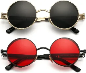 AIEYEZO Round Steampunk Sunglasses for Men Women Gothic Glasses Vintage Circle Metal Frame 100% UV Blocking Lens