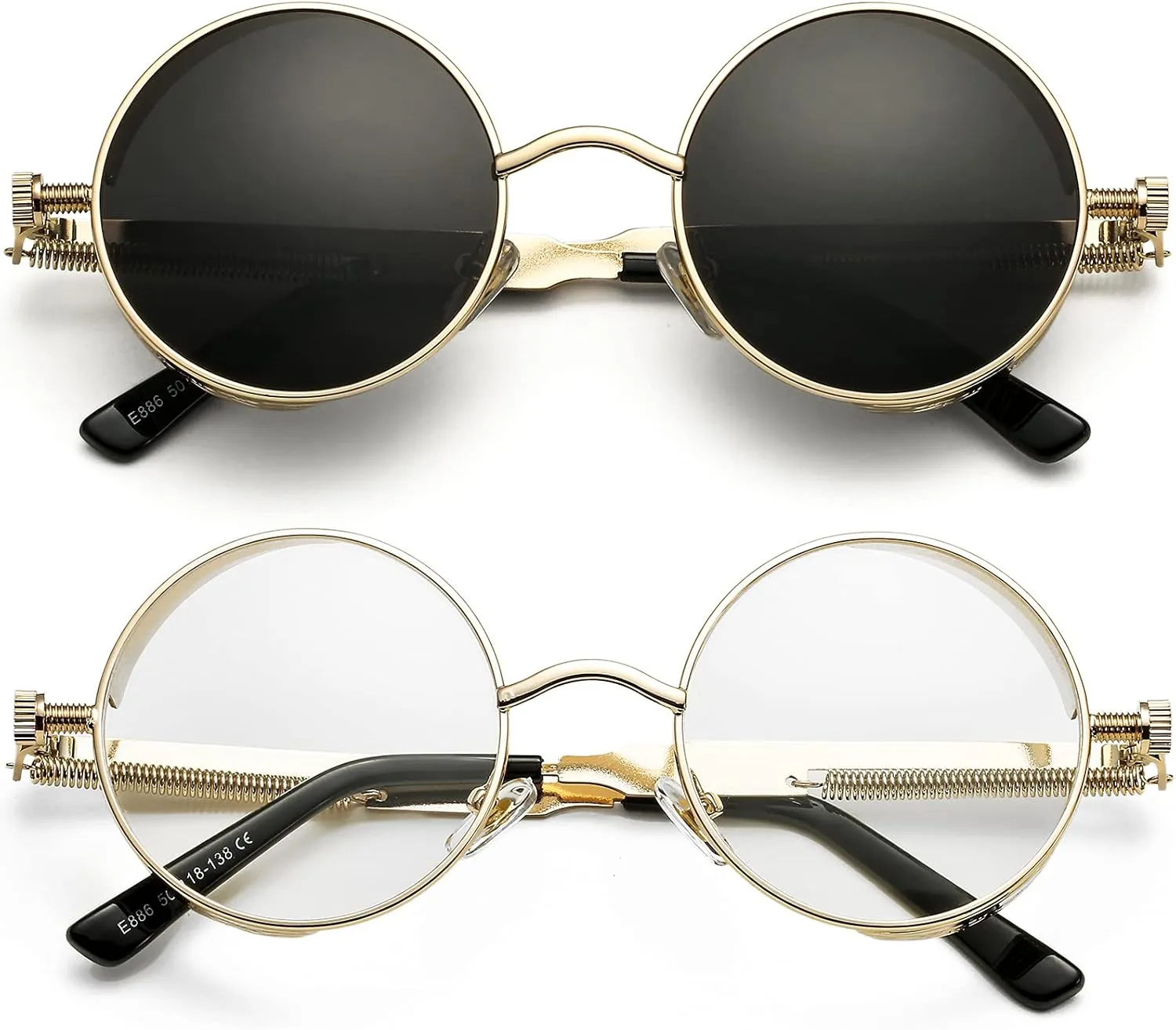 AIEYEZO Round Steampunk Sunglasses for Men Women Gothic Glasses Vintage Circle Metal Frame 100% UV Blocking Lens