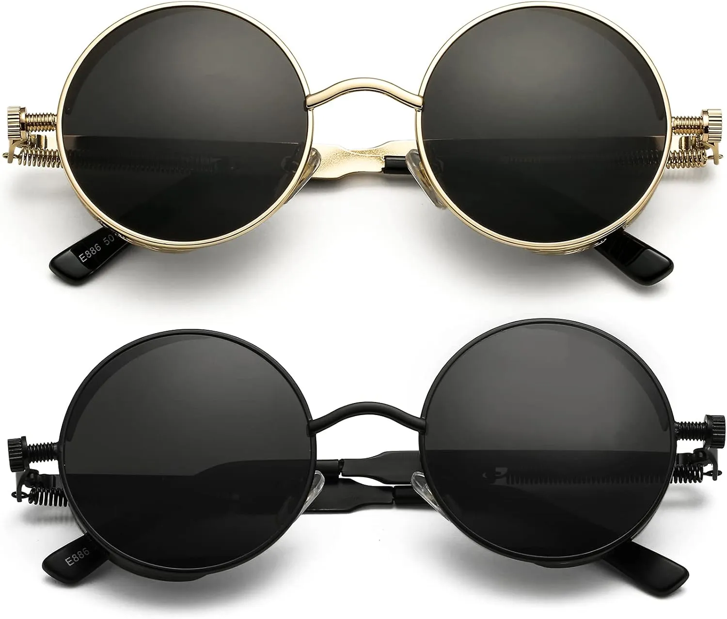 AIEYEZO Round Steampunk Sunglasses for Men Women Gothic Glasses Vintage Circle Metal Frame 100% UV Blocking Lens