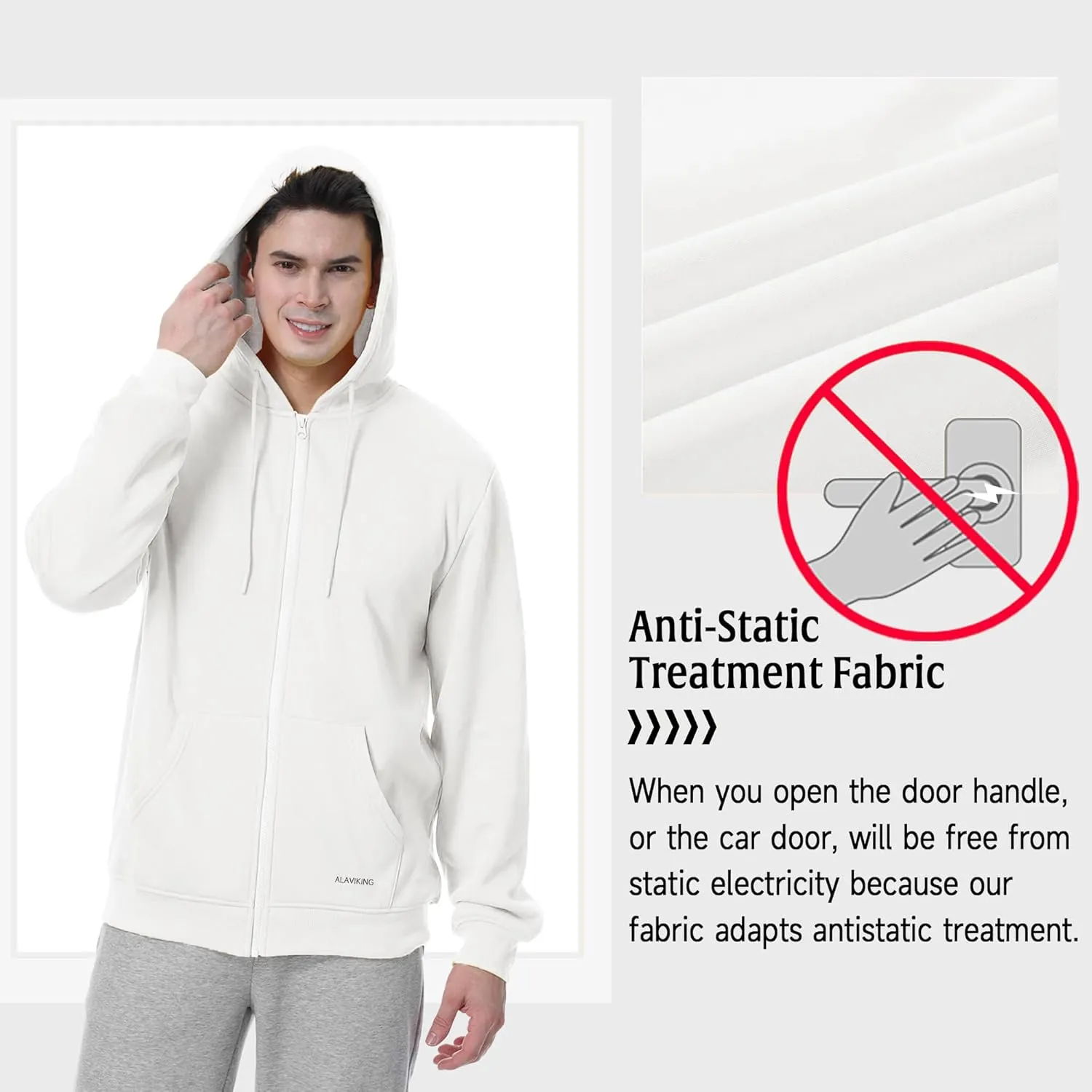 ALAVIKING Mens Zip up Hoodie Antistatic Fabric Hooded Sweatshirt with Pockets Athletic Fleece Hoodies for Men Size S-3XL