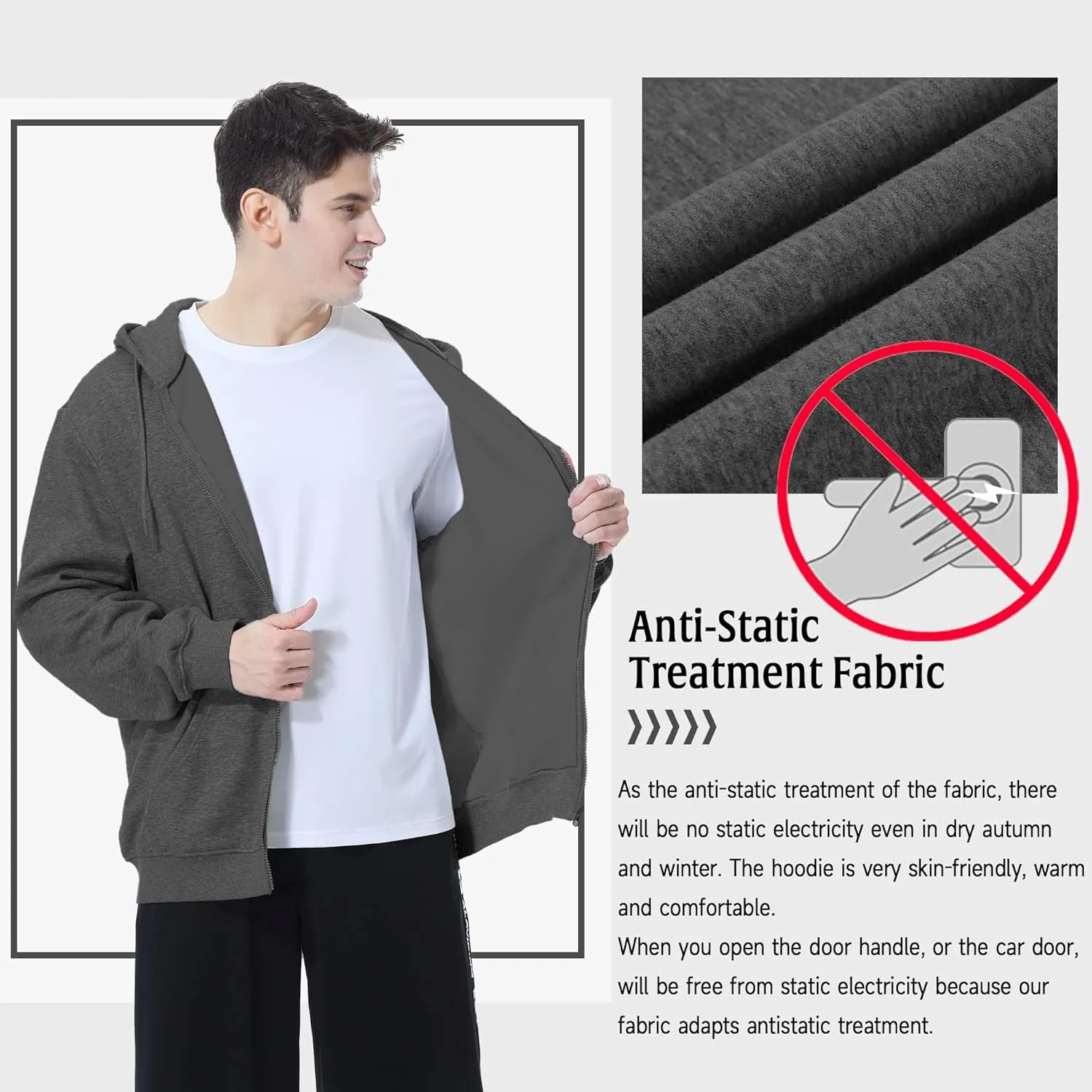 ALAVIKING Mens Zip up Hoodie Antistatic Fabric Hooded Sweatshirt with Pockets Athletic Fleece Hoodies for Men Size S-3XL