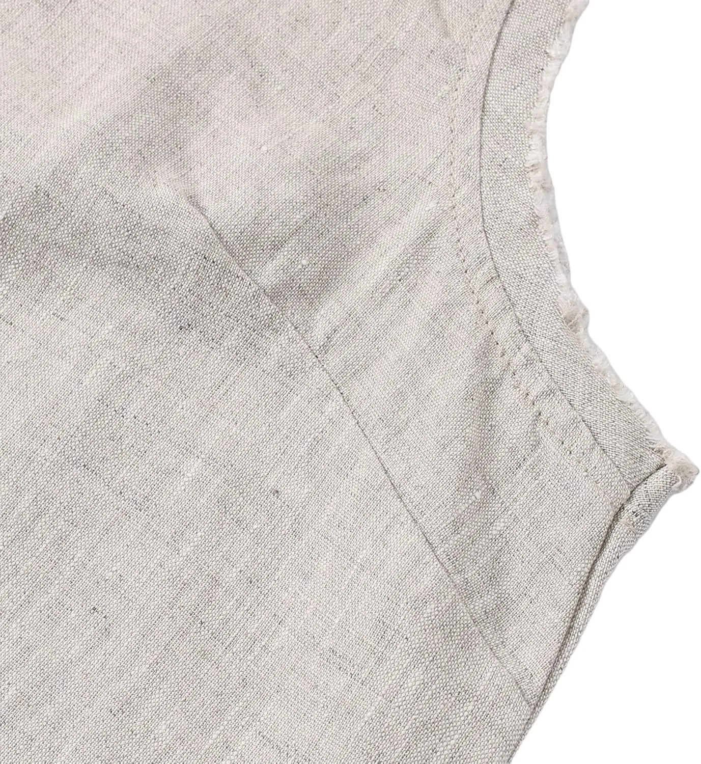 Amazhiyu Womens 100% Linen Summer Scoop Neck Tank Tops Sleeveless Raw Edge Blouse