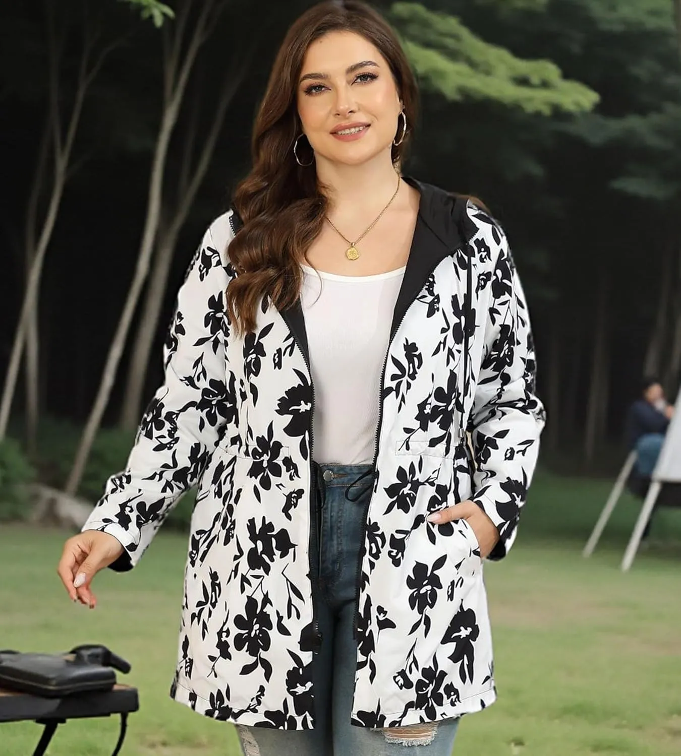 AOVDE Women's Rain Jacket Plus Size: Waterproof Raincoat Reversible Lightweight Windbreaker Jackets with Hooded