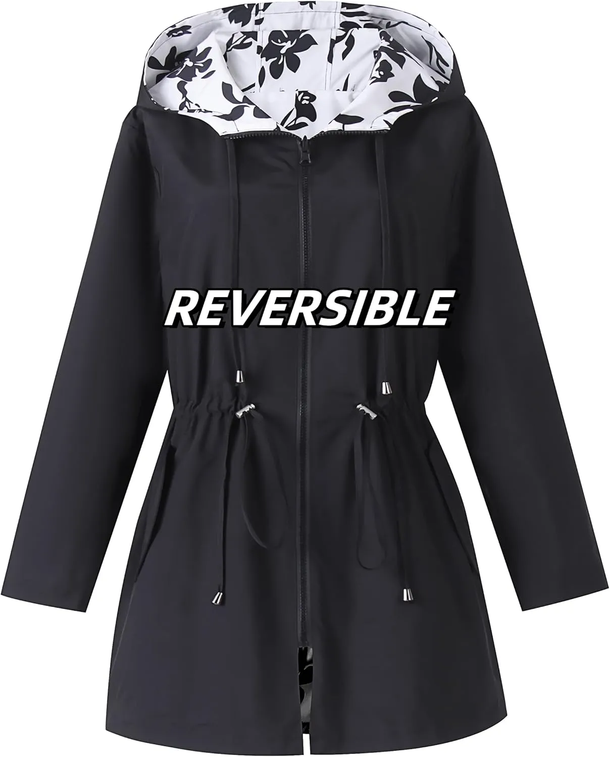 AOVDE Women's Rain Jacket Plus Size: Waterproof Raincoat Reversible Lightweight Windbreaker Jackets with Hooded
