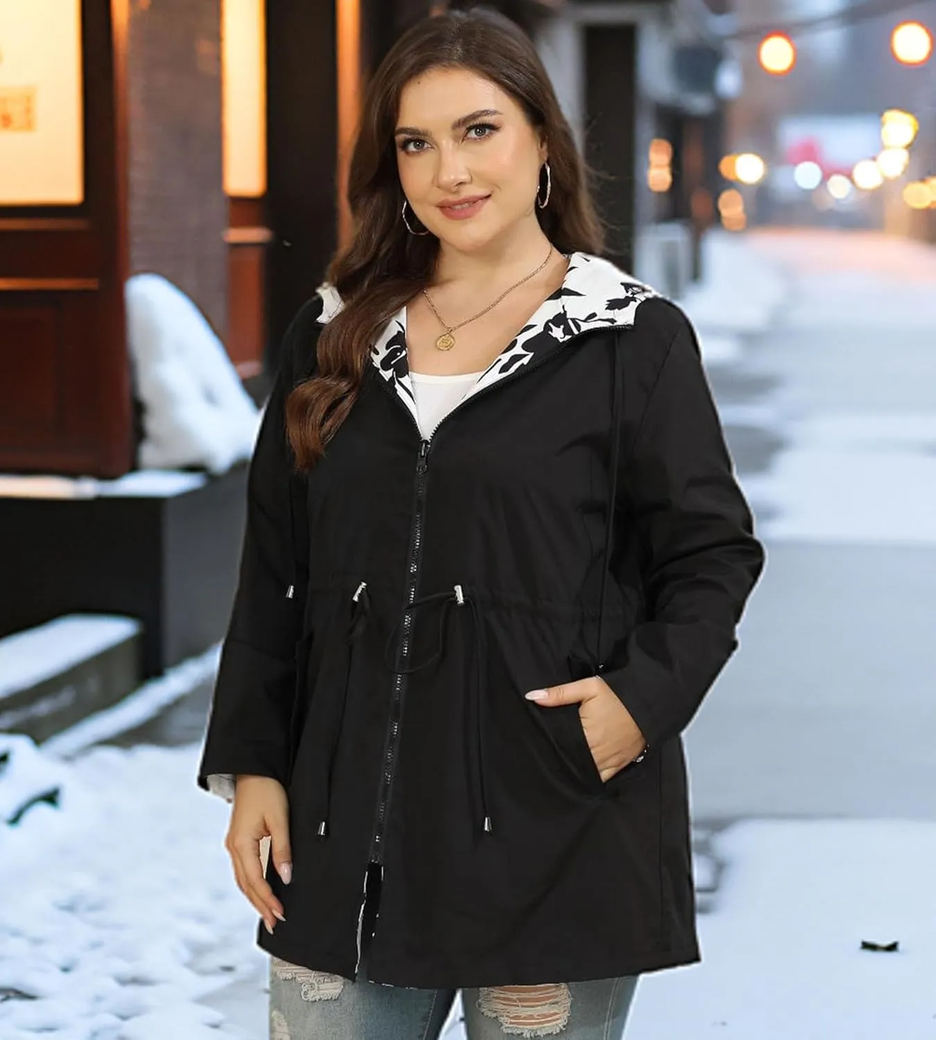 AOVDE Women's Rain Jacket Plus Size: Waterproof Raincoat Reversible Lightweight Windbreaker Jackets with Hooded