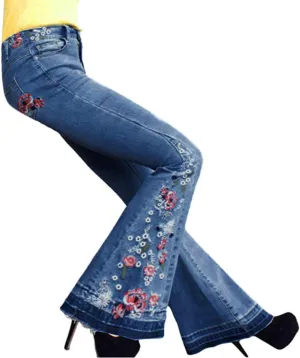 Bell Bottom Jeans for Women High Waisted Jeans 70'S Retro Jeans Flared Jeans Denim Pants Embroidered Stretch Wide Leg Jeans Bootcut Jeans Y2k Baggy Jeans (Dark Blue,XXL)