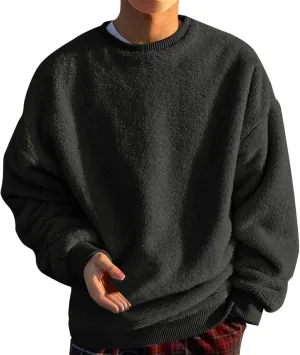 BIFUTON Sweaters for Men, Men's Crewneck Sweater Soft Casual Sweaters for Men Solid Color Classic Pullover Fleece Sweatshirts