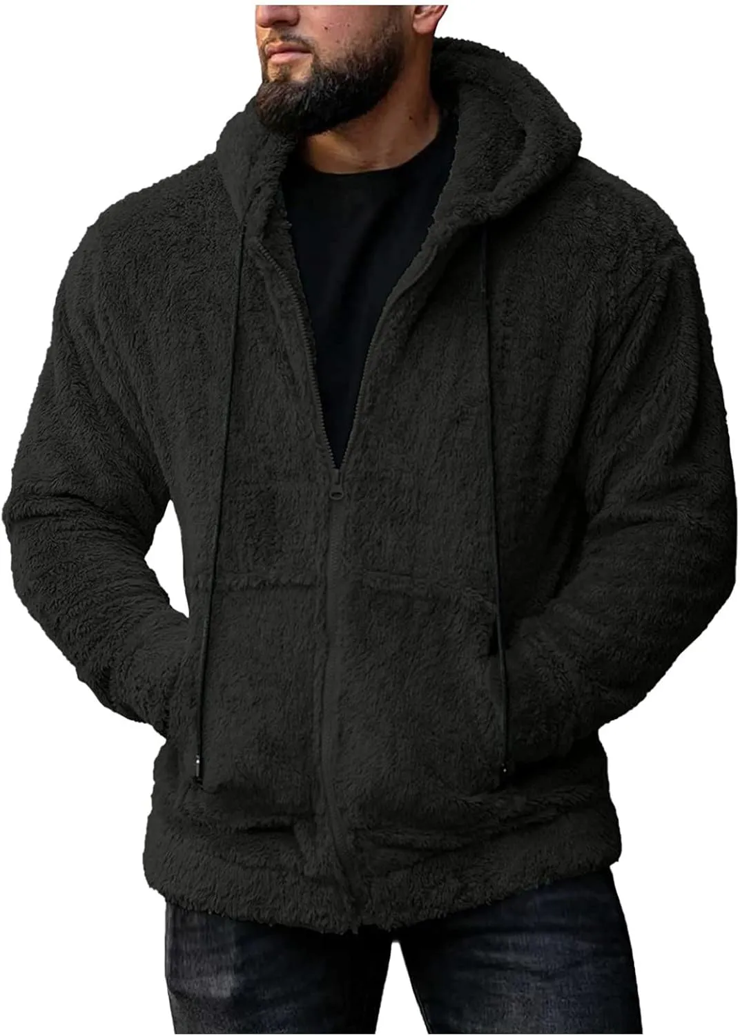 BIFUTON Winter Jackets for Men, Men's Outdoor Casual Fleece Sherpa Lined Full Zip Hooded Jacket Warm Heavyweight Winter Coats
