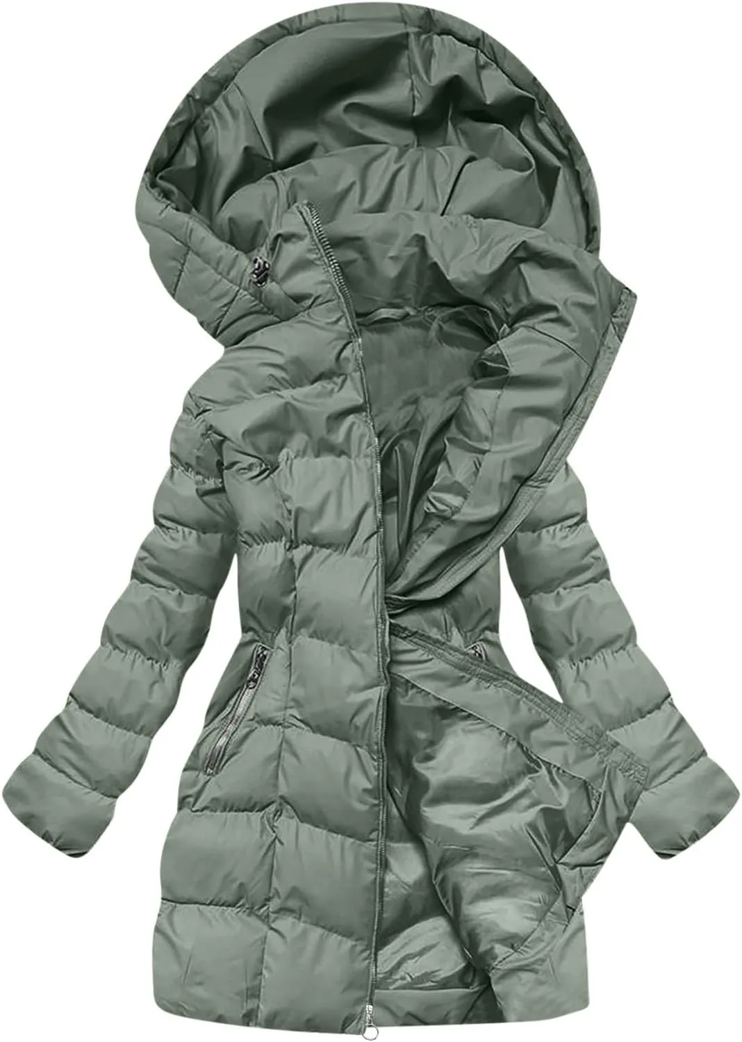 Borniu Women Winter Down Puffer Coat Warm Hooded Down Jacket Quilted Thicken Puffer Jacket Outerwear with Pockets