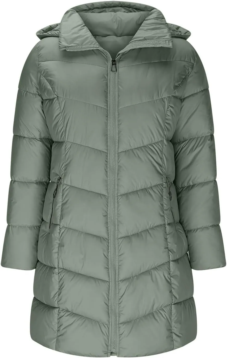Borniu Women Winter Down Puffer Coat Warm Hooded Down Jacket Quilted Thicken Puffer Jacket Outerwear with Pockets