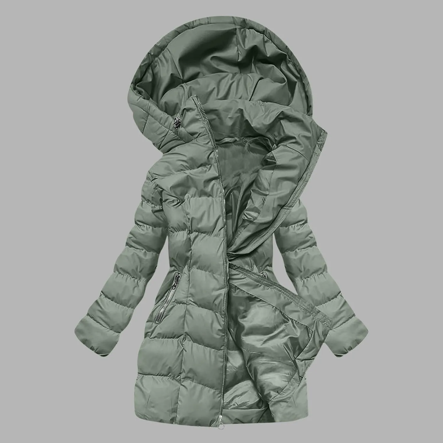 Borniu Women Winter Down Puffer Coat Warm Hooded Down Jacket Quilted Thicken Puffer Jacket Outerwear with Pockets