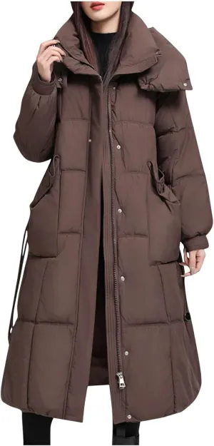 Borniu Women's Long Down Coat Hooded Maxi Down Parka Puffer Jacket Quilted Warm Winter Coats Thickened Outerwear