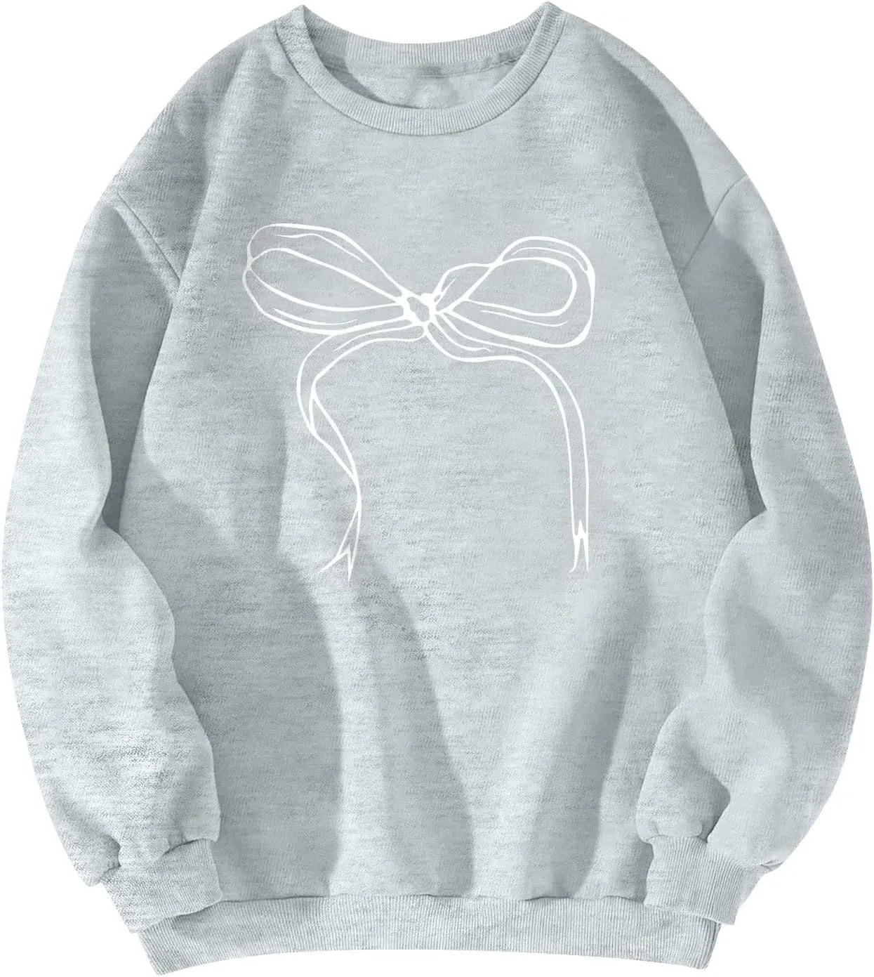 Bow Print Crewneck Sweatshirts Women Baggy Comfy Casual Fleece Oversized Sweatshirts Trendy Valentines Pullover Tops