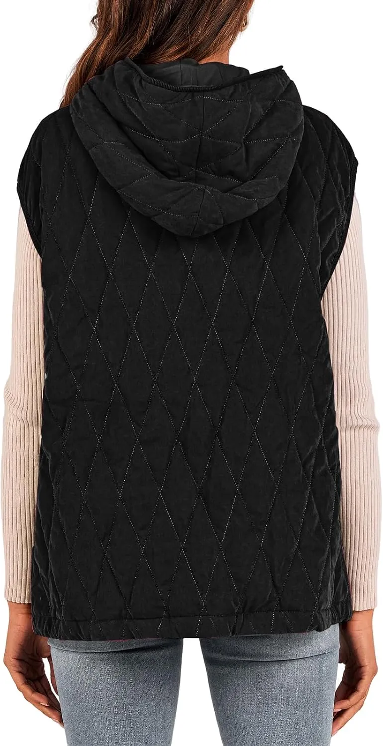 Canbebig Women's Vest Casual Hooded Jackets Sleeveless Puffer Vest Zip Up Down Coats Warm Winter Coats Outwear with Pockets
