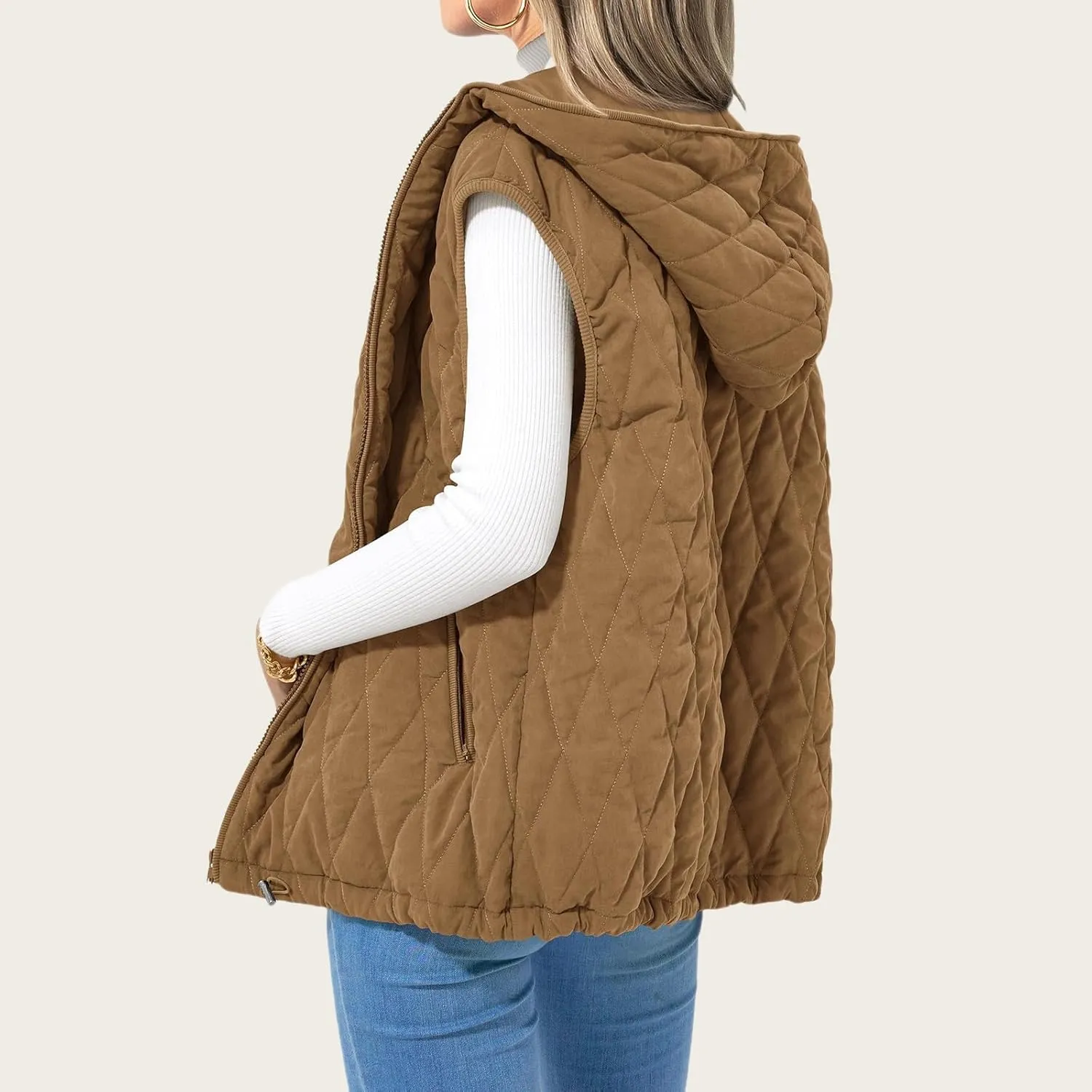 Canbebig Women's Vest Casual Hooded Jackets Sleeveless Puffer Vest Zip Up Down Coats Warm Winter Coats Outwear with Pockets