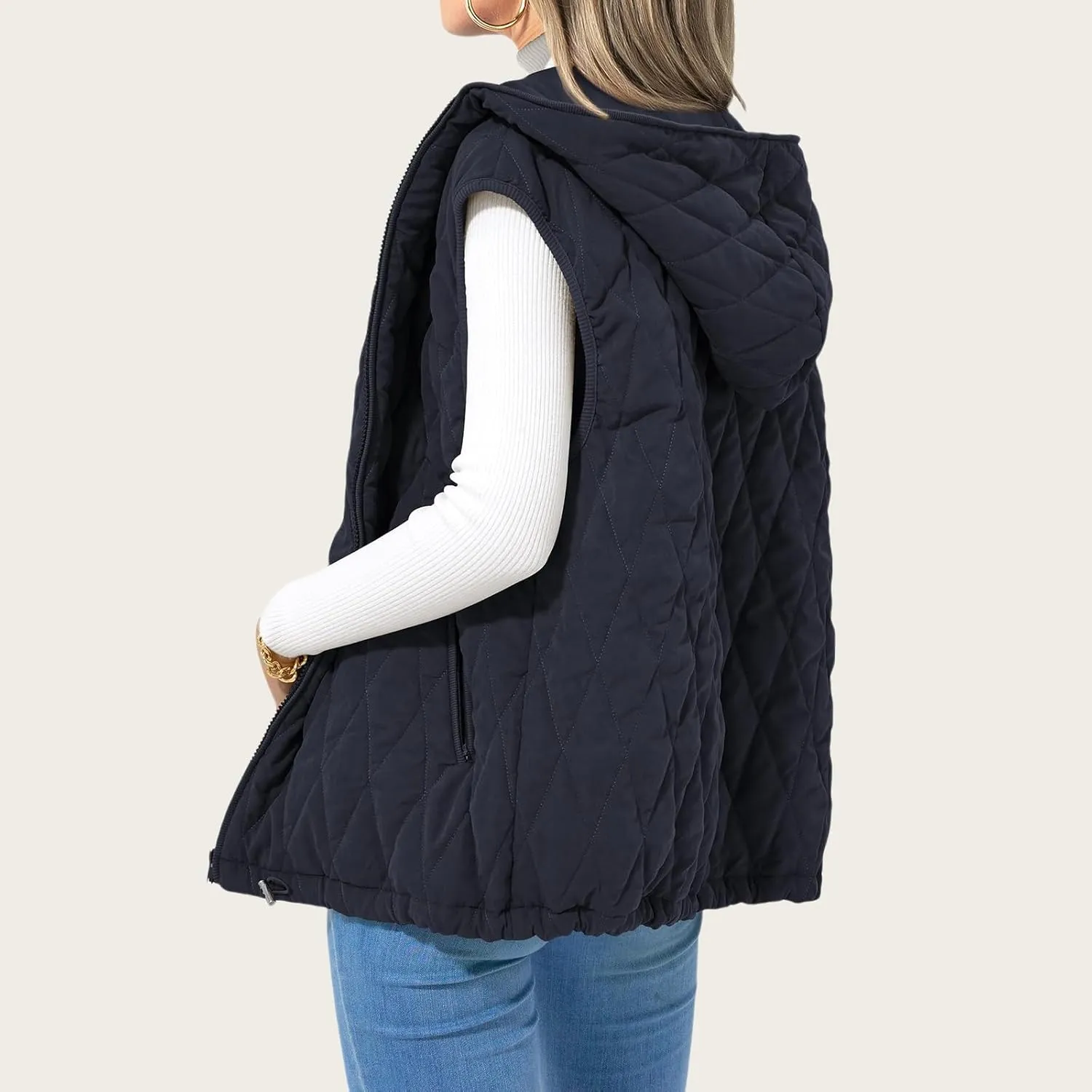 Canbebig Women's Vest Casual Hooded Jackets Sleeveless Puffer Vest Zip Up Down Coats Warm Winter Coats Outwear with Pockets