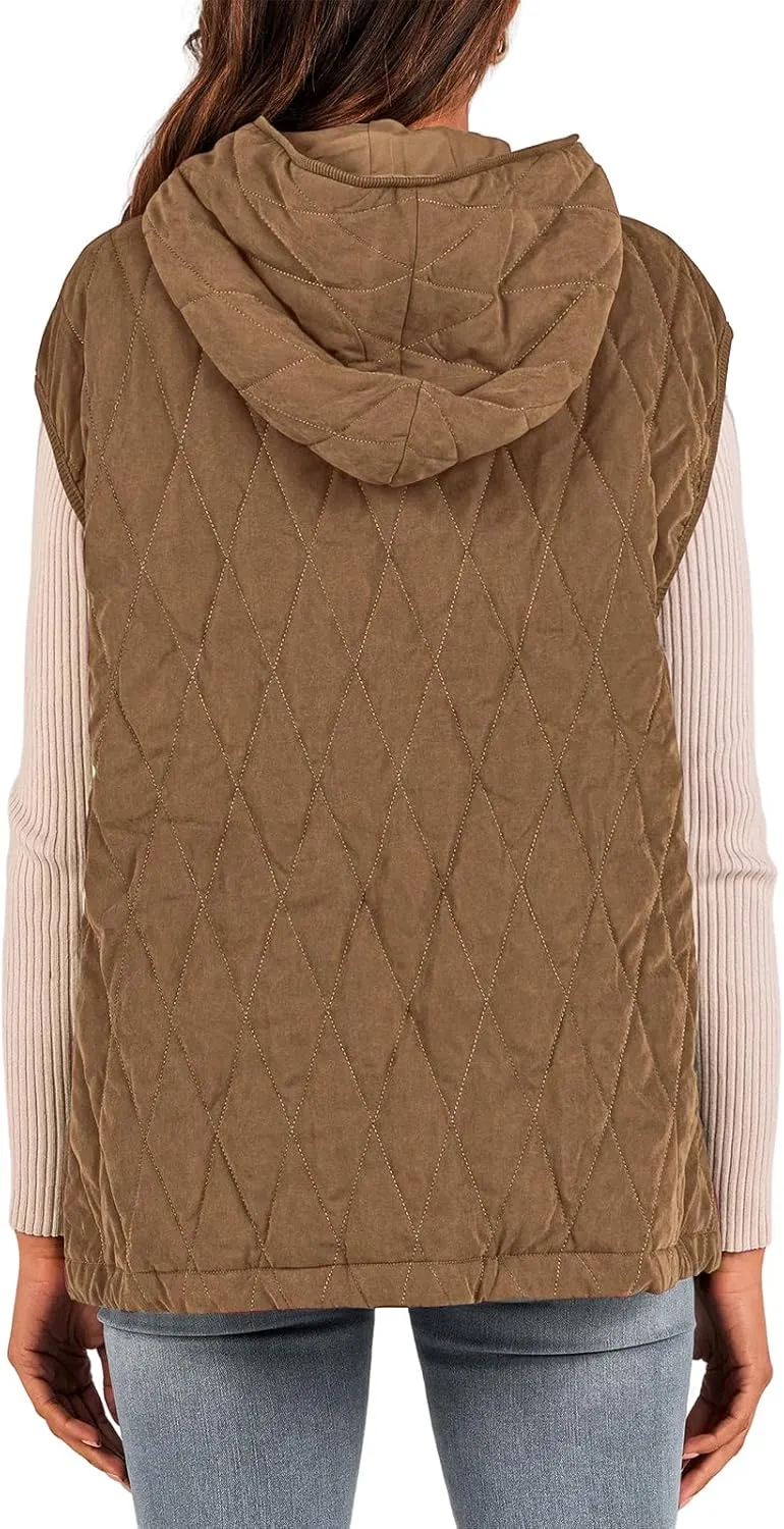 Canbebig Women's Vest Casual Hooded Jackets Sleeveless Puffer Vest Zip Up Down Coats Warm Winter Coats Outwear with Pockets