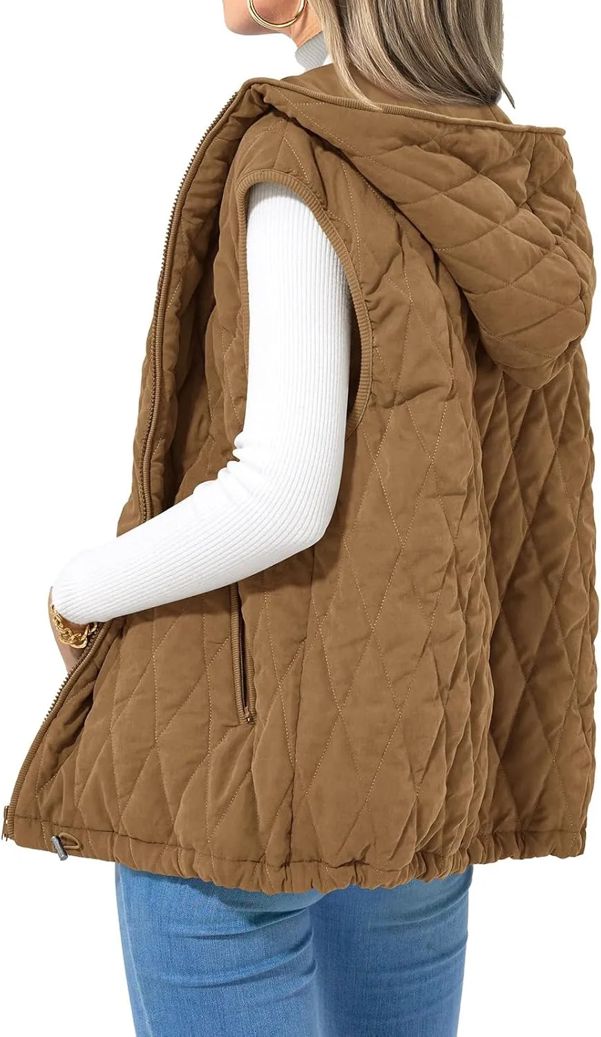 Canbebig Women's Vest Casual Hooded Jackets Sleeveless Puffer Vest Zip Up Down Coats Warm Winter Coats Outwear with Pockets