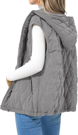 Canbebig Women's Vest Casual Hooded Jackets Sleeveless Puffer Vest Zip Up Down Coats Warm Winter Coats Outwear with Pockets