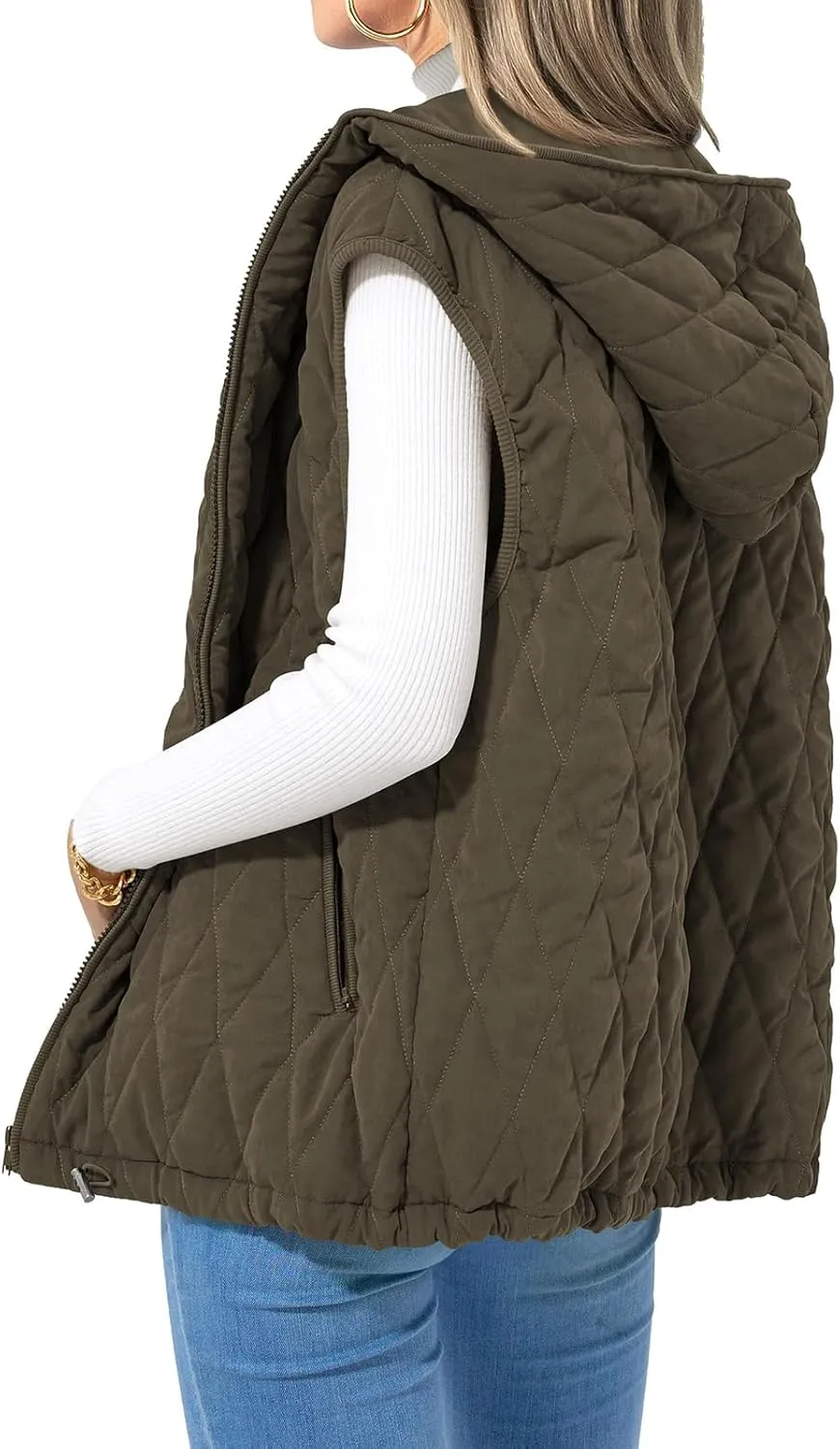 Canbebig Women's Vest Casual Hooded Jackets Sleeveless Puffer Vest Zip Up Down Coats Warm Winter Coats Outwear with Pockets