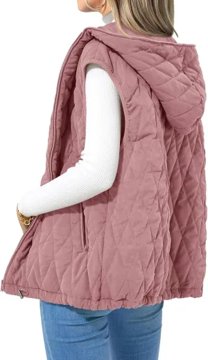 Canbebig Women's Vest Casual Hooded Jackets Sleeveless Puffer Vest Zip Up Down Coats Warm Winter Coats Outwear with Pockets