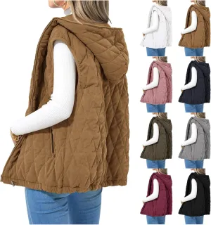 Canbebig Women's Vest Casual Hooded Jackets Sleeveless Puffer Vest Zip Up Down Coats Warm Winter Coats Outwear with Pockets