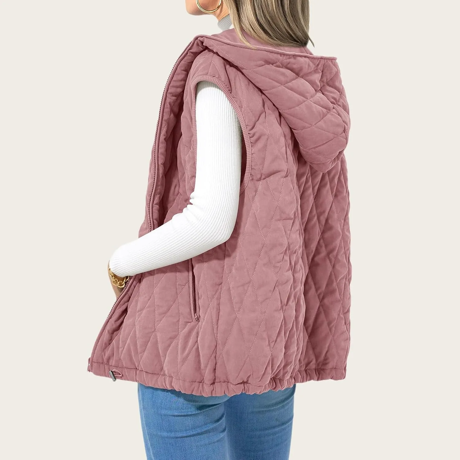Canbebig Women's Vest Casual Hooded Jackets Sleeveless Puffer Vest Zip Up Down Coats Warm Winter Coats Outwear with Pockets
