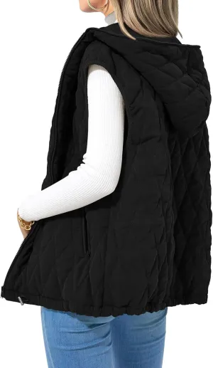 Canbebig Women's Vest Casual Hooded Jackets Sleeveless Puffer Vest Zip Up Down Coats Warm Winter Coats Outwear with Pockets