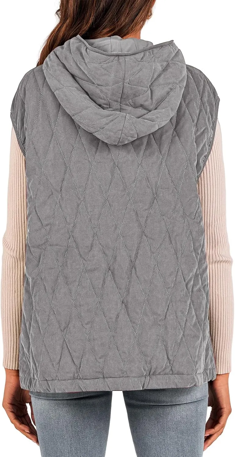 Canbebig Women's Vest Casual Hooded Jackets Sleeveless Puffer Vest Zip Up Down Coats Warm Winter Coats Outwear with Pockets