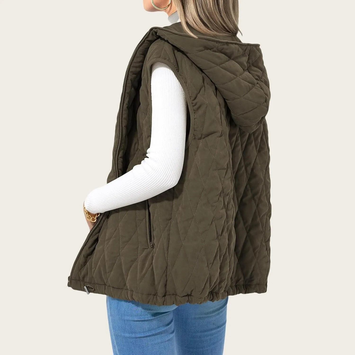 Canbebig Women's Vest Casual Hooded Jackets Sleeveless Puffer Vest Zip Up Down Coats Warm Winter Coats Outwear with Pockets