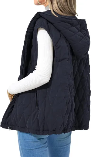 Canbebig Women's Vest Casual Hooded Jackets Sleeveless Puffer Vest Zip Up Down Coats Warm Winter Coats Outwear with Pockets