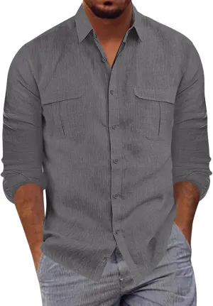 Cargo Shirts for Men Construction Work Shirts Button Up UV Long Sleeve Sun Protection Tactical Hiking Fishing Shirt