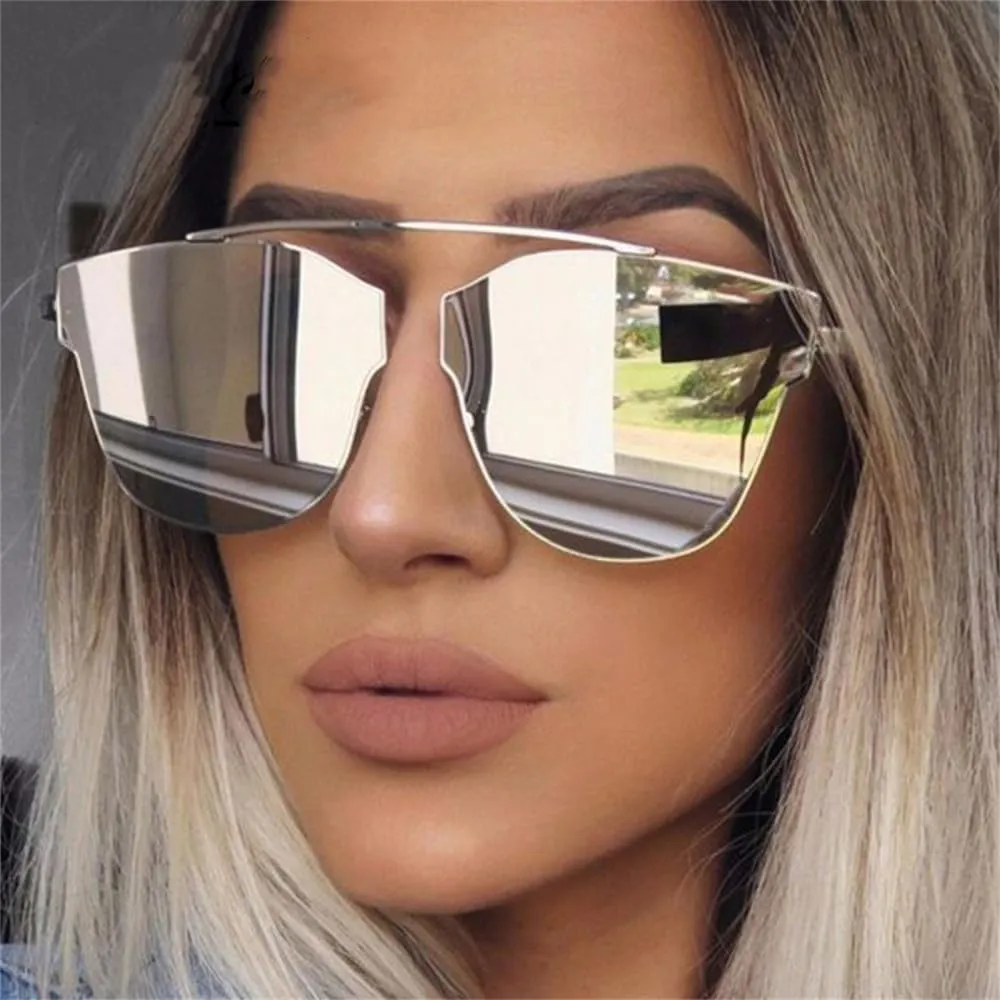 Cat Eye Sunglasses Women Vintage Mirror Lens Sun Glasses Shades
