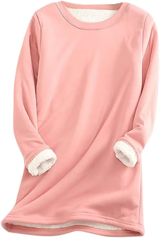 Ceboyel Women Fleece Lined Sweatshirts Sherpa Fuzzy Pullover Tops Loose Fit Cute Sweater Warm Winter Trendy Cozy Clothing