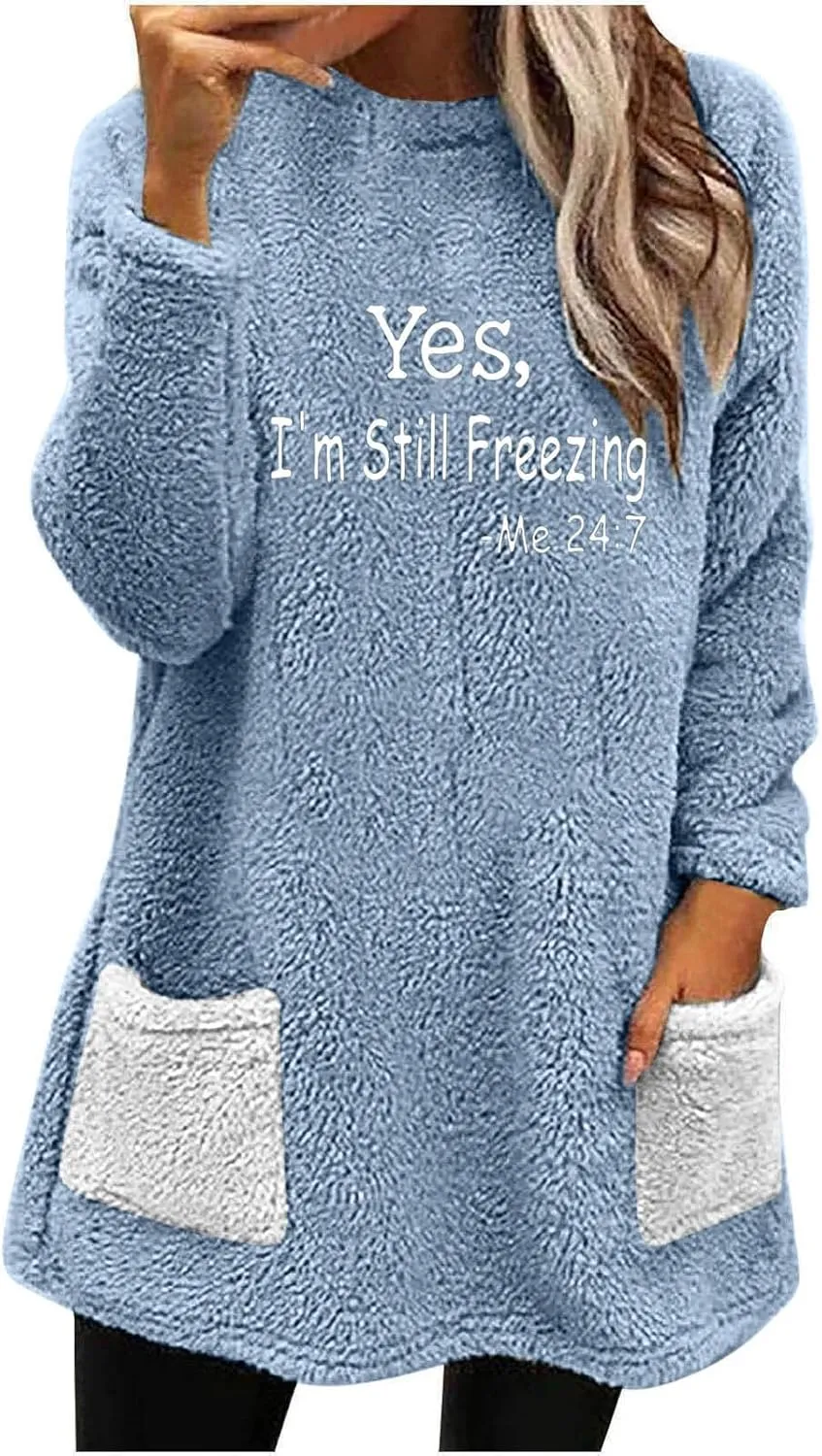 Ceboyel Womens Fleece Lined Sweatshirts Sherpa Fuzzy Sweater Long Sleeve Cute Tops Pullover Warm Winter Trendy Clothing