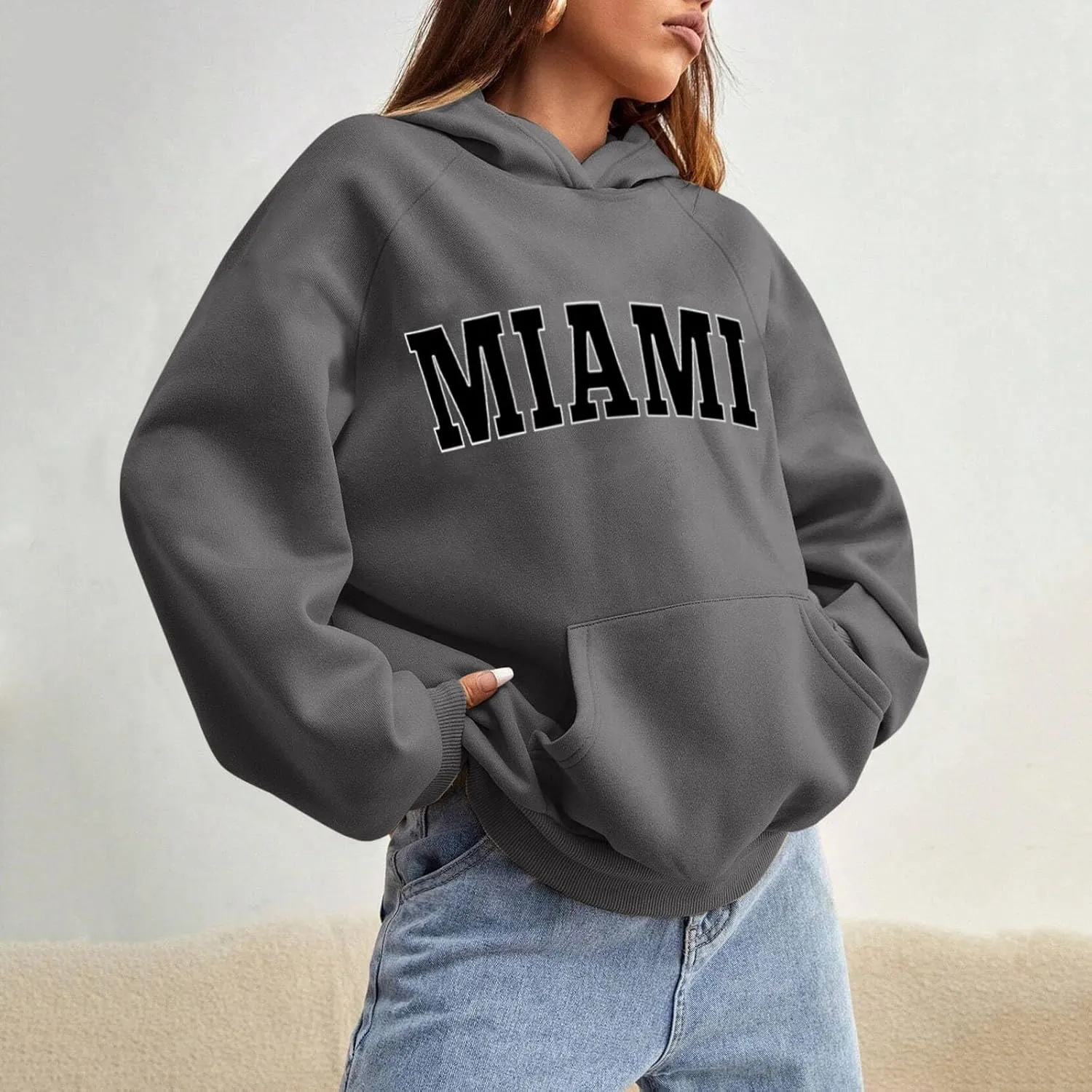 Chicago Hoodies for Women Cozy Sweatshirt Y2K Crewneck Long Sleeve Pullover Oversized Hoodie with Pockets