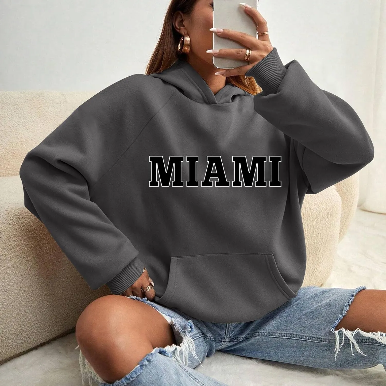 Chicago Hoodies for Women Cozy Sweatshirt Y2K Crewneck Long Sleeve Pullover Oversized Hoodie with Pockets
