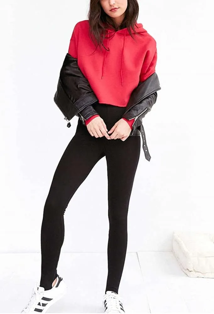 chouyatou Women's Casual Cut Raw Edge Cropped Hooded Pullover Sweatshirt Hoodie