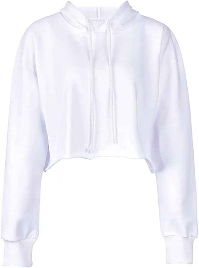 chouyatou Women's Casual Cut Raw Edge Cropped Hooded Pullover Sweatshirt Hoodie